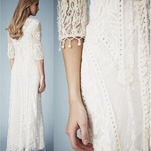 Top Shop Kate Moss Lace Crochet IVORY Maxi Wedding Dress | Size 10